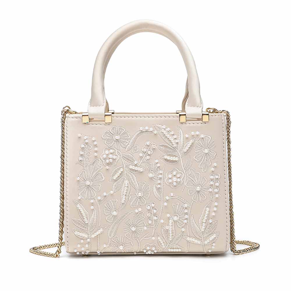 #417 Women's new fashion Pearl embroidered satin texture chain bag shoulder bag