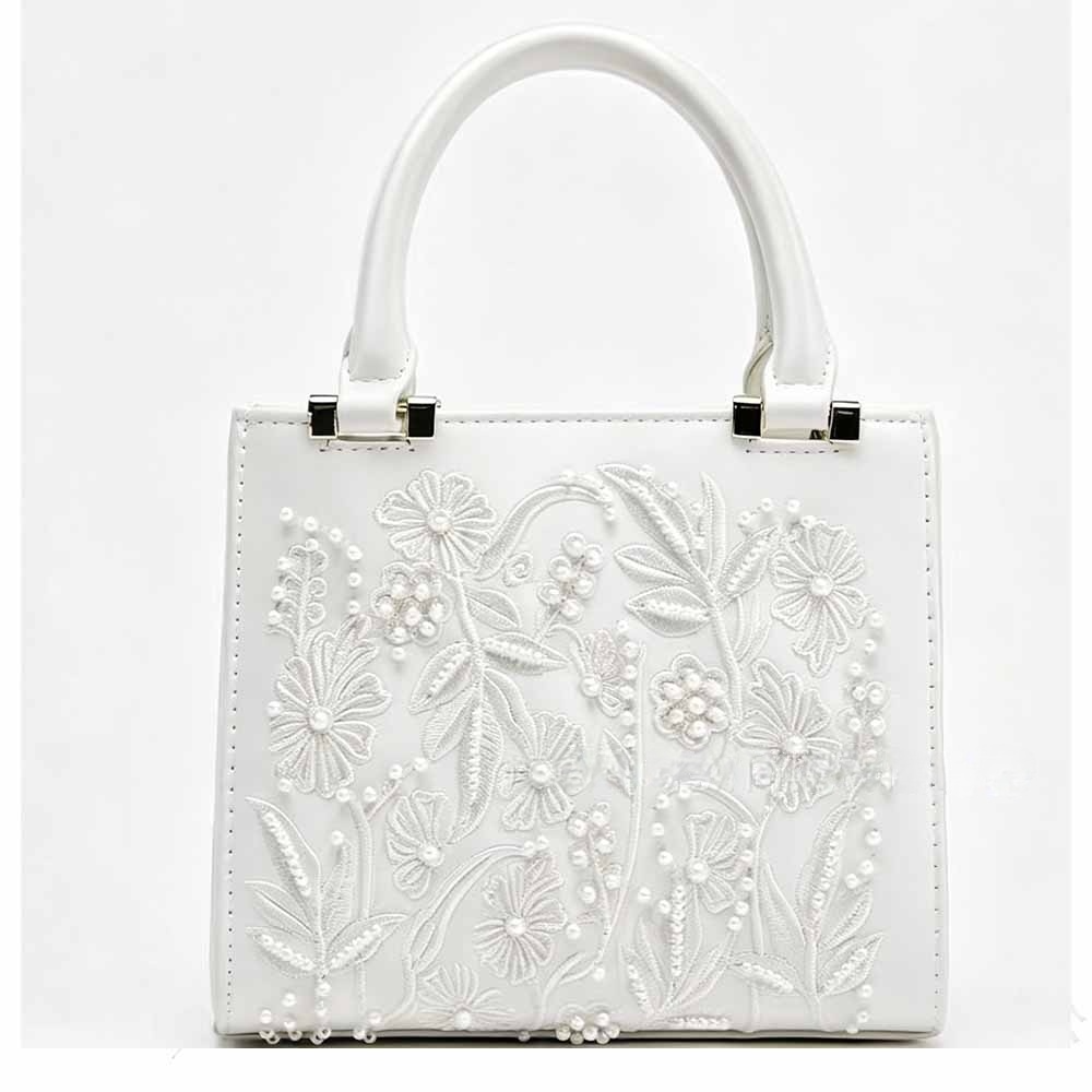 #417 Women's new fashion Pearl embroidered satin texture chain bag shoulder bag