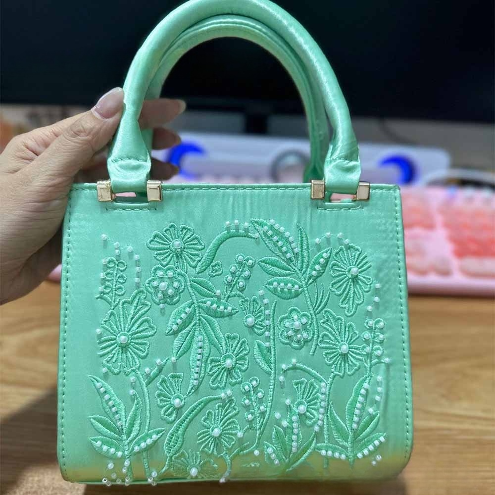#417 Women's new fashion Pearl embroidered satin texture chain bag shoulder bag