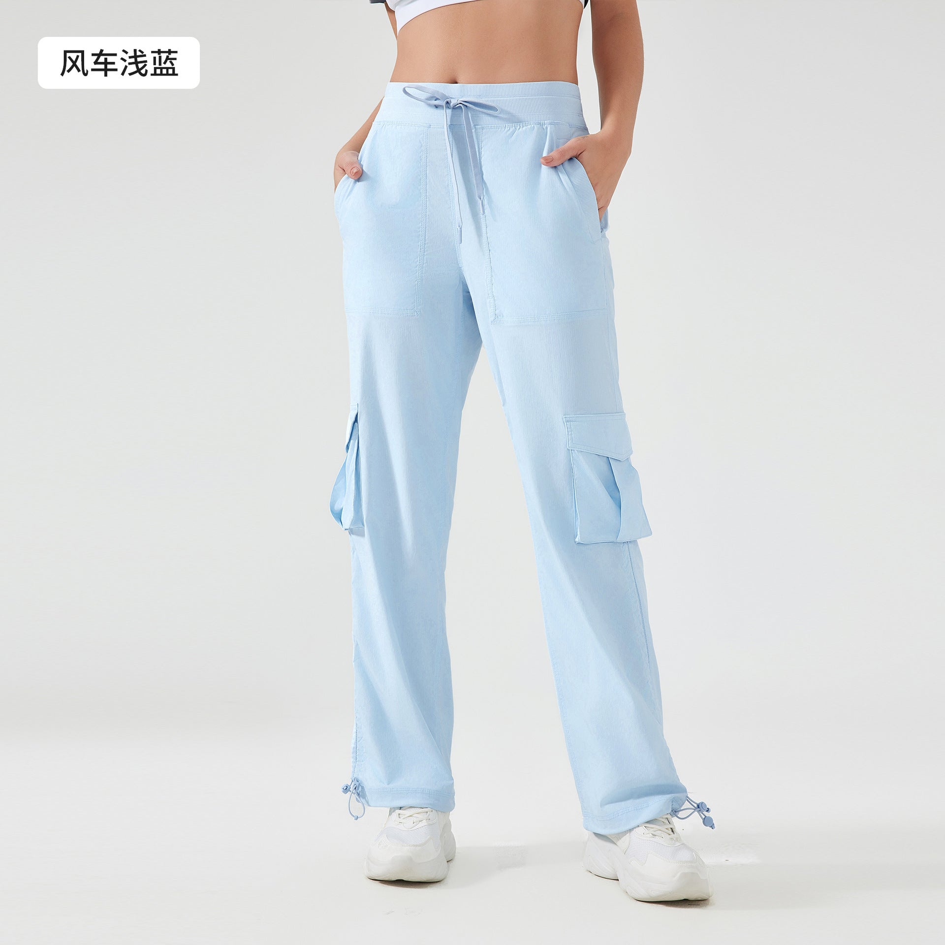 Women's new Joker running lightweight quick-drying multi-pocket wide-leg overalls
